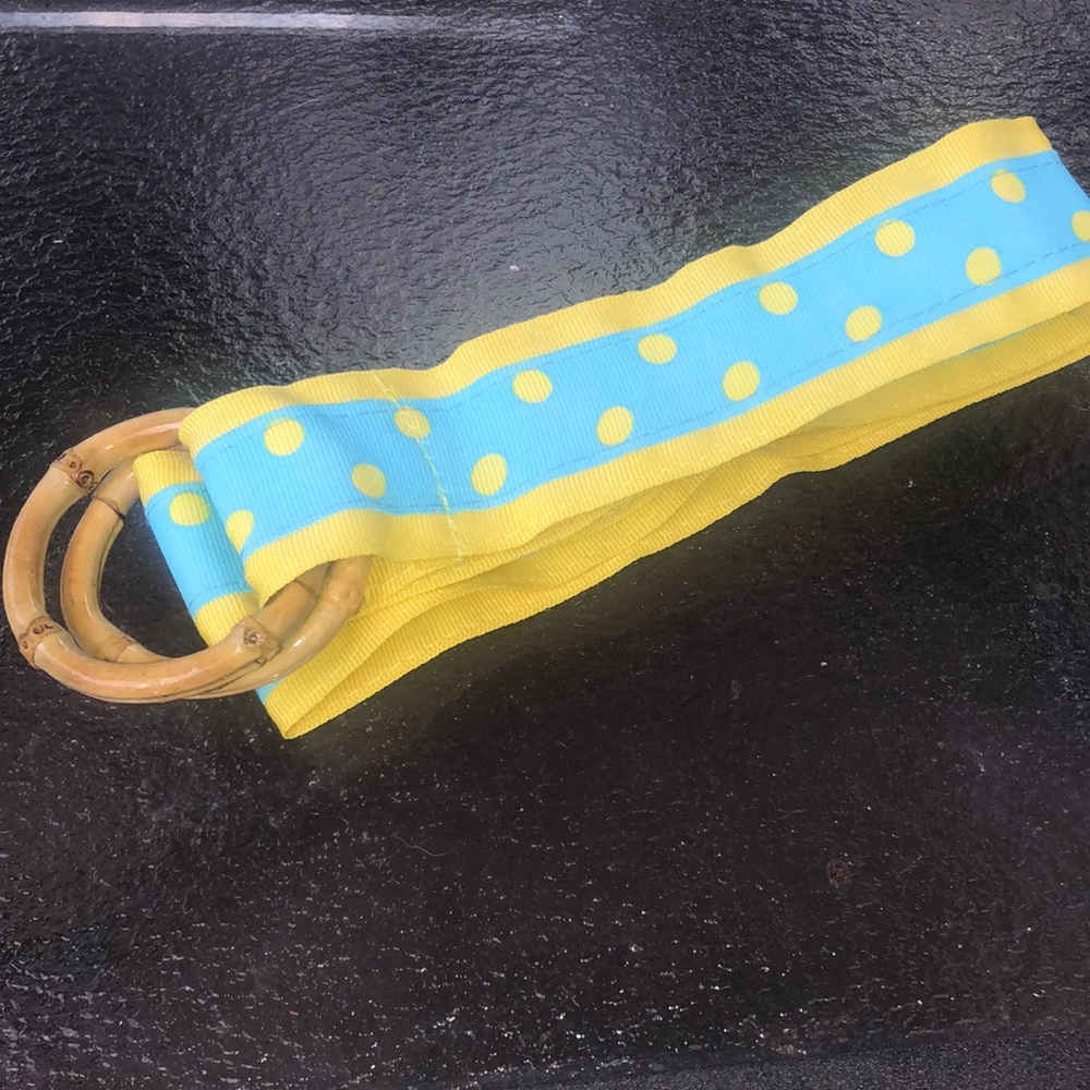 NEW!! Preppy Ribbon Belt Yellow Blue Polka Dots